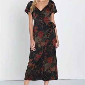 Lulu's Black and Red Floral Midi Dress